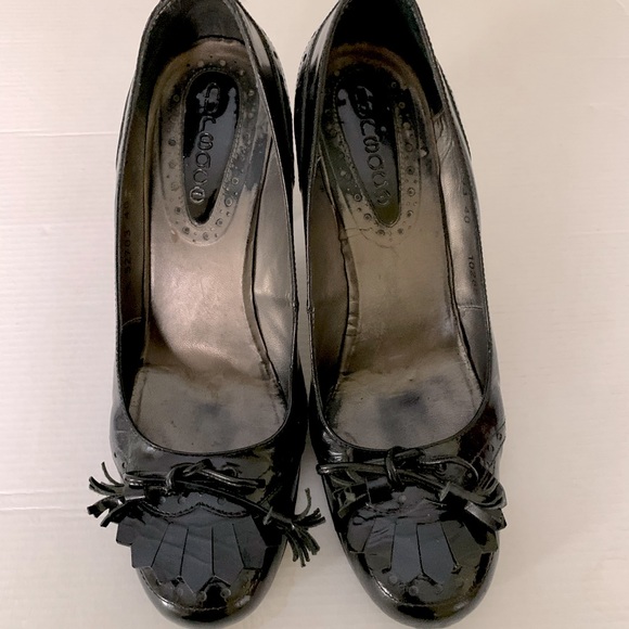 Shiny black real patent leather loafers with tassel & bow comfy block heels Eu39 - Picture 5 of 16
